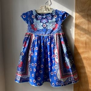 Monsoon blue floral cap sleeve embellished party dress frock sz 12-18 mos.